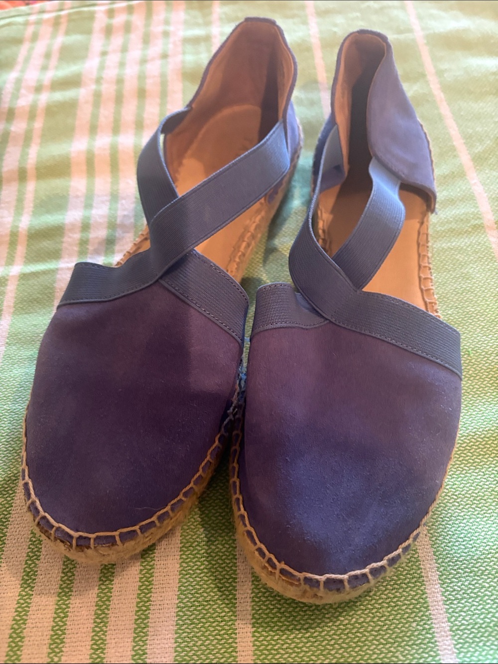 Talbots Blue Suede Espadrille Flats with Crisscross Elastic